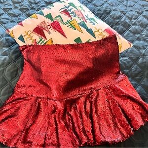 TCEC Sparkling Red Ruffle Sequin Mini Skirt